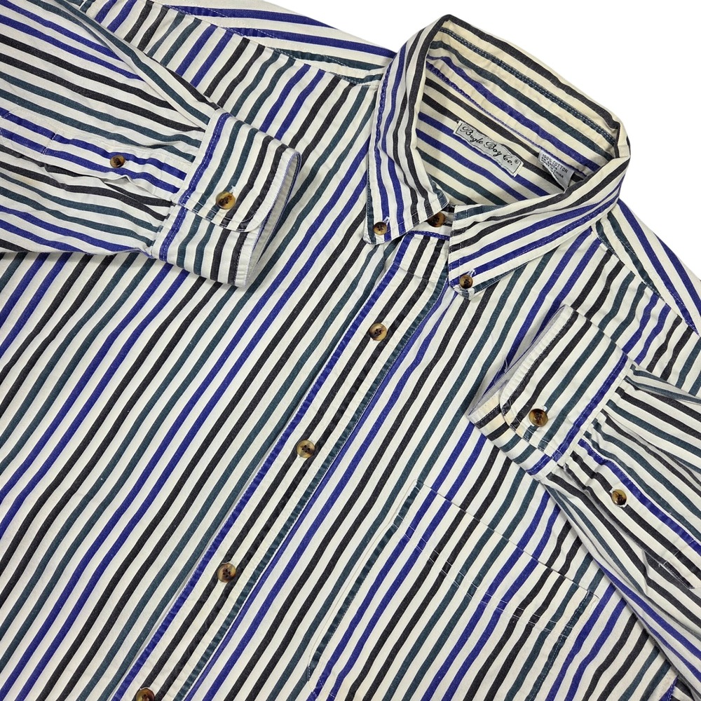 Vintage Bugle Boy XL Striped‎ Button Down Shirt Long Sleeve Grunge Punk Career